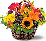 Basket of bright flowers
