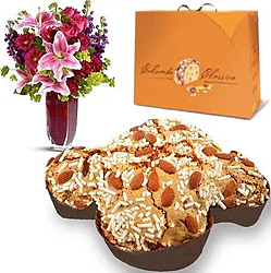 Bouquet in warm colors with Easter dove