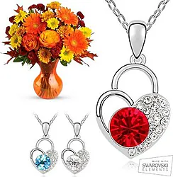 Bouquet in warm colors with Swarovski Elements necklace