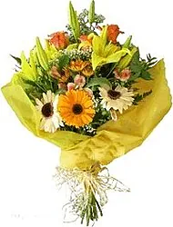 Bright gerberas, lilies and mixed flowers