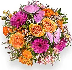 Bright roses, gerberas and mixed flowers