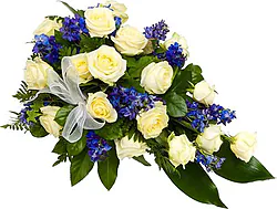 Funeral bunch of white roses and mixed flowers