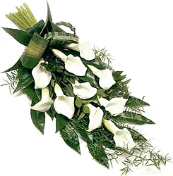 Funeral Calla Lily Bouquet with seasonal greenery