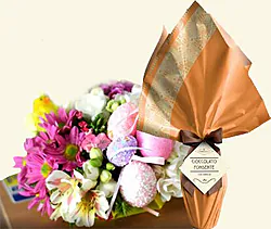 Easter Egg with Easter Mixed Flowers Centerpiece and seasonal greenery