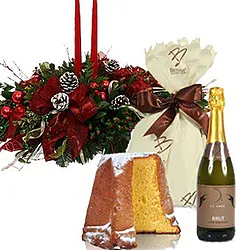 Christmas centerpiece with pandoro and sparkling wine
