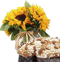 Easter Dove with Sunflowers Bouquet and seasonal greenery