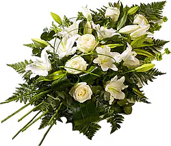 Delicate funeral bunch of roses and lilies