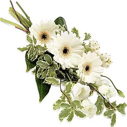 Funeral Lisianthus and White Gerberas  Bouquet with seasonal greenery