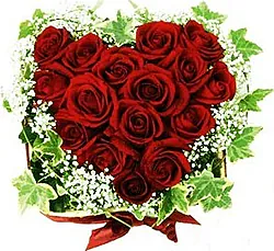 Funeral heart of red roses