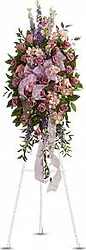 Funeral wreath of pastel roses and mixed flowers
