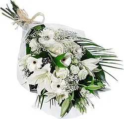 Funeral Lilium and Gerberas  Bouquet with seasonal greenery