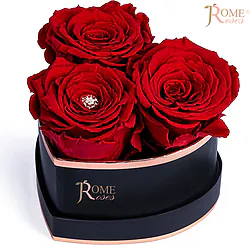 Luxury Heart Gift Box with Three Preserved Red Roses