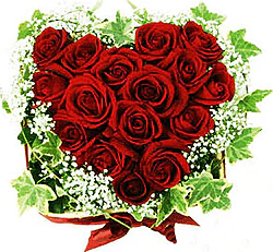 Heart arrangement of red roses