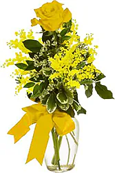 Women's Day  One Yellow Rose Bouquet with Mimosa