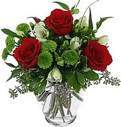 Rose Rosse con Verde e Fiori Misti decorativi di Stagione in Elegante Confezione a Tono