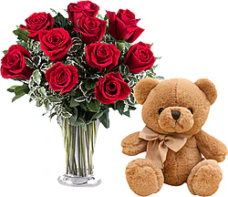 Red Roses with Plush Toy