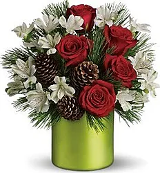 White and red roses and alstroemerias for Christmas