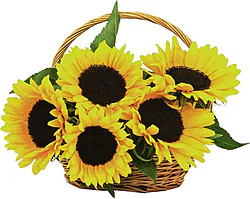 Basket of delicate roses, lilies, daisies or gerberas and mixed flowers