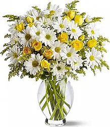 Sunny roses and daisies or gerberas