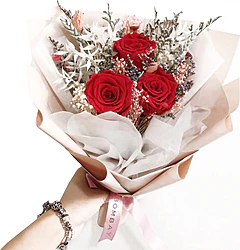 Euroflora Three Prestige Preserved Red Rose