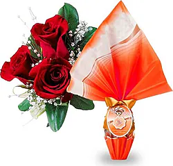 Trio of red roses and Easter egg