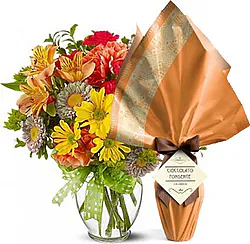 Easter Egg with Seasonal multicored Mixed Flowers Bouquet, greenery and filler flowers