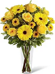 Sunny roses, gerberas and/or daisies and mixed flowers