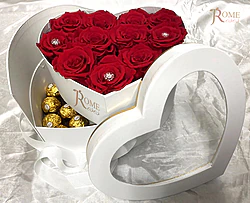 Luxury Heart Gift Box with Ferrero Rocher and 12 Preserved Red Roses